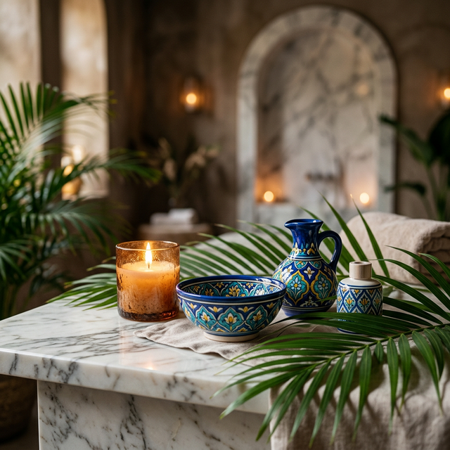 Uzbekistan inspired ceramic spa background